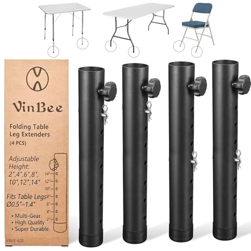VinBee Folding Table Leg Extenders,Folding Table Risers,7-Levels Height Adjustable Risers for DIY & Office,Dining,Standing Desk 4Pack(7 Level 17.3 inch) - size: 17.3 inch(7 LEVELS)