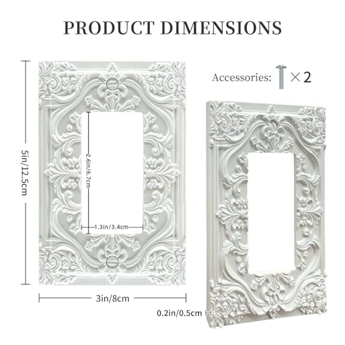 Decorative Outlet Covers White Flower Elegant 3D Floral Embossed 1 Gang Rocker Light Switch Cover Plate Single Decora Light Switch Covers Wall Plate Faceplate for Bedroom Home Decor - color: White, size: 1-Gang Rocker/5 x 3 IN