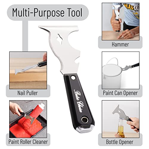 Bates- Paint Scraper, 10 in 1, 2 pcs, Metal Hammer End, Paint Scrapers for Wood, Putty Knife, Metal Scraper, Spackle Knife - color: Black, size: 2 Pack