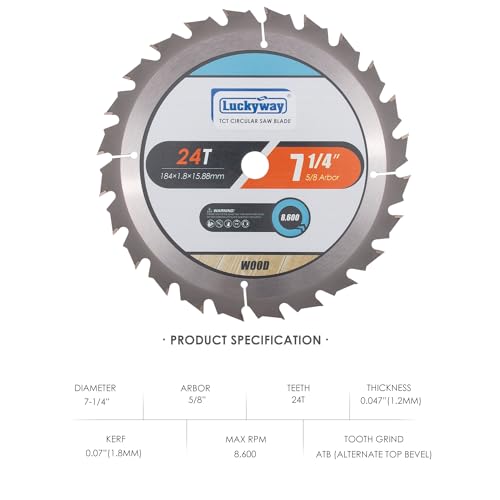 Luckyway 7 1/4 Inch Circular Saw Blade 10-Pack, 24T (Tungsten Carbide Tipped) for Framing with 5/8 Inch Arbor TCT Saw Blade for Cutting Wood