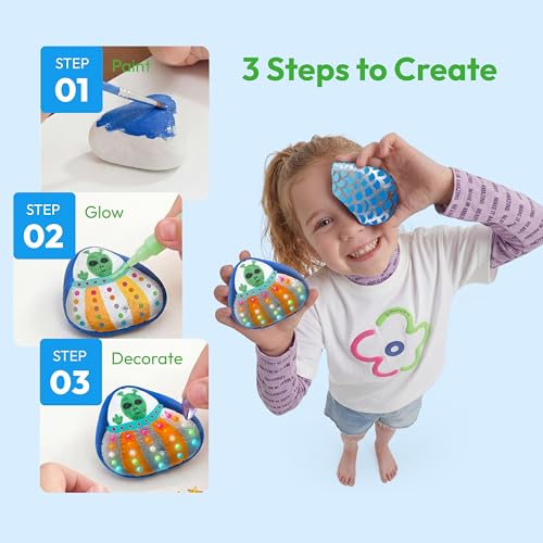 Rock Painting Kit- Glow in The Dark Rock Kit, Arts and Crafts for Kids Ages 6-12, Art Supplies Toy, Kids Craft Paint Kits, Arts & Crafts for Boys Girls Birthday Party Gift Toy - style: Glow in the Dark