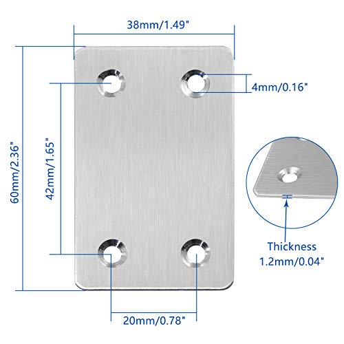 BokWin 12Pcs Flat Straight Mending Plates, 2.4" x 1.5" - size: 2.4" x 1.5" (Silver)