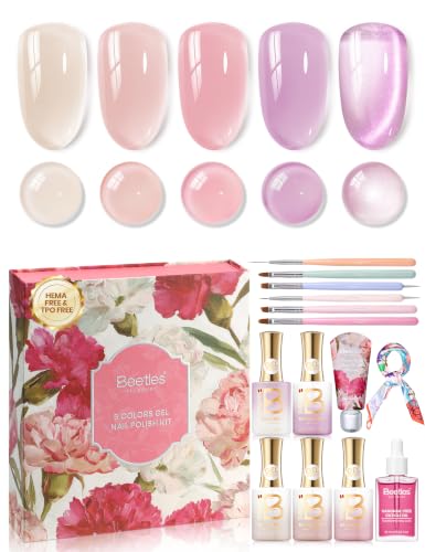 Beetles Petalled Grace Gel Nail Polish Kit, 4 Sheer Colors and 1 Cat Eye - color: Petalled Grace