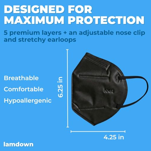 (50-Pack) KN95 Face Masks, Individually Wrapped, Premium Disposable Dust Mask, Black - color: 50 Masks (Black)