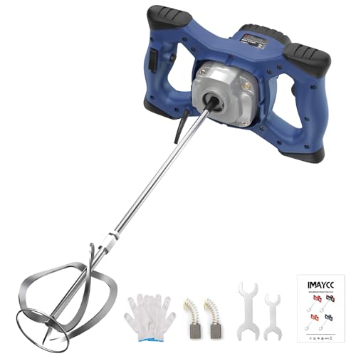 IMAYCC Handheld Cement Mixer, Portable Concrete Mixer,110V 6 Speed Mixing Drill, 2100W Drill Mixer for mud,Motar,Paint, Grout, Plaster,Thinset etc. - color: Blue