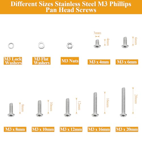 565 Pieces M3 Machine Screws Nuts Washers Set, Sutemribor M3 x 4/6/8/10/12/16/20mm Phillips Pan Head Machine Screws Nuts Washers Assortment Kit, 304 Stainless Steel, Fully Threaded - size: M3, style: Phillips Pan Head