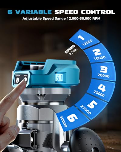 DIYTOOLIFZ Cordless Compact Router Compatible with Ma-kita Battery(Tool Only), with Double-Handle Router Fixed Base,800W 30000 RPM Brushless Wood Router, 15 Router Bits