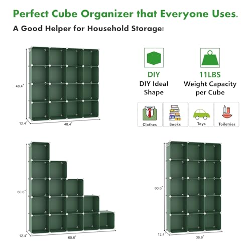 C&AHOME 16 Cube Storage Organizer Cube Shelf Units Storage Cubes, Green - color: Green