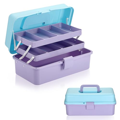 BTSKY 3-Layer Plastic Dividing Storage Box Craft Organizer and Storage - color: Blue+Purple