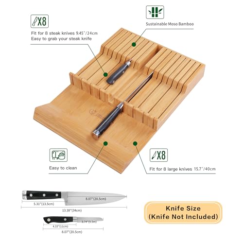 Utoplike In-drawer Knife Block Bamboo Kitchen Knives Drawer Organizer Large - color: Natural, size: 16 Holder