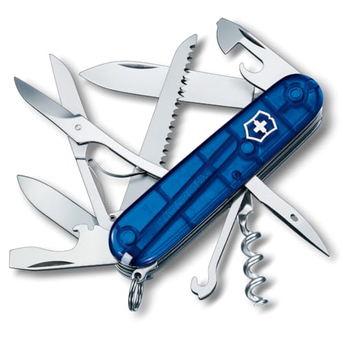 Victorinox Huntsman Swiss Army,15 Function Pocket Knife, Blue Transparent - color: Blue Transparent, style: Single Knife