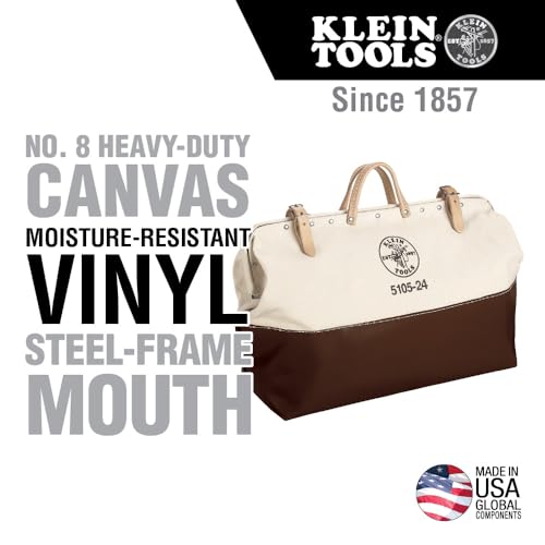 Klein Tools 5105-24 Tool Bag, Heavy Duty Canvas Tool Storage with Moisture-Resistant Vinyl Bottom and Steel Frame for Rugged Use, 24-Inch - size: 24-Inch