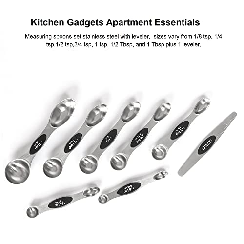 Magnetic Measuring Spoons Set with Leveler, Stackable Stainless Steel Tablespoons for Baking, Fits in Spice Jars - color: Silver