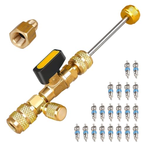 Professional Dual Size 1/4" & 5/16" SAE Valve Core Remover/Installer Tool Kit, HVAC AC Repair for R22 R32 R410A R134a, Schrader Valve Changer w/Magnet & Bypass Port