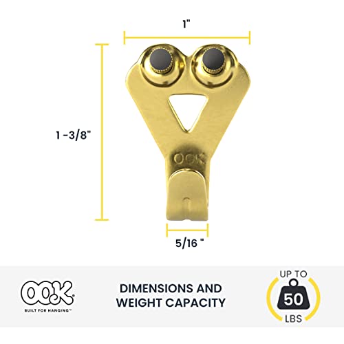 OOK 50616 Professional Picture Hangers, Art Hangers, Padded, Brass, Reusable Picture Hooks, 50lb (10 set) - size: 10 set, 50lb