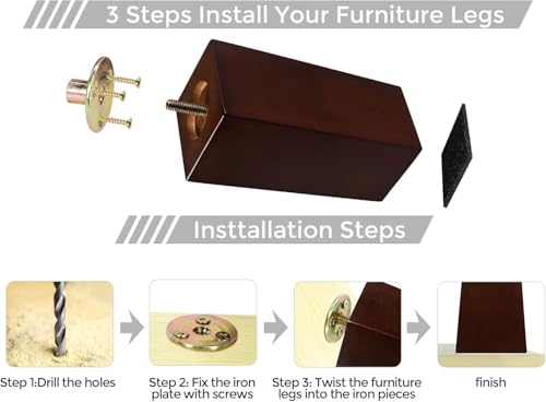 4 Inch Couch Legs for Furniture Set of 4, Square Wooden Furniture Legs - size: 4 Inch