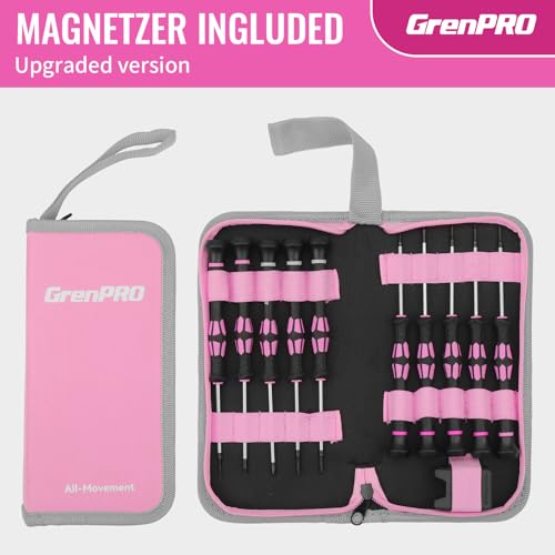 GRENPRO 10-Piece Precision Screwdriver Set, Magnetic Small Screwdrivers with Phillips, Slotted, Torx Star for Eyeglass, Watch, Computer, Laptop, Phone,Pink - color: Pink