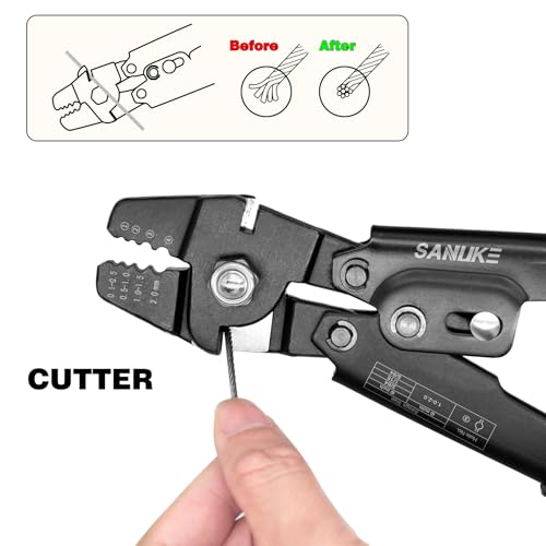 Sanuke Wire Rope Crimping Tool Kit, Swage for 3/64 1/16 5/64 inch Sleeves | Cutter & Crimper Plier with 160pcs Aluminum Crimping Loop Sleeve and 10pcs Stainless Steel Thimble