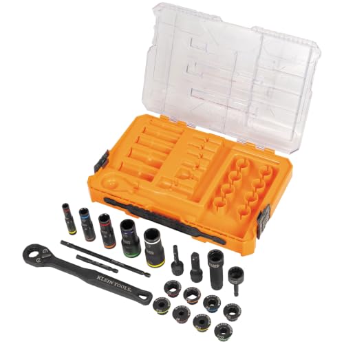Klein Tools 65240 KNECT Impact Deep-Well Flip Socket and Low-Profile Pass Through Socket Set, SAE, 20-Piece, MODbox Case, 1/4-Inch and 3/8-Inch Drive - style: 20-Piece