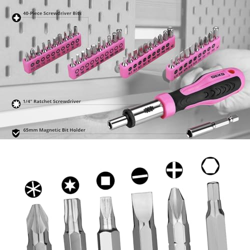 DEKOPRO Tool Set: 228 Piece Home Tool Kit, Household Basic Repair Tool Set Comes with Storage ToolBox, Socket Wrench Set for Car, Hand Tool Box Set for Home - Pink - color: Pink
