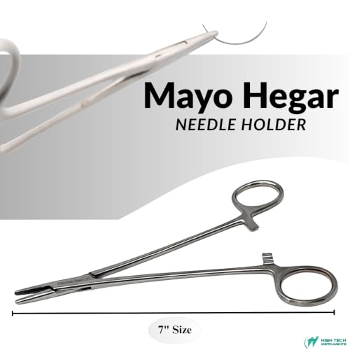 Mayo Hegar Needle Holder Driver with Cross Serrated Jaws Made of Stainless Steel Comes in Multi Position Locking Mechanism Clamping Pliers (7 Inch) - size: 7 Inch