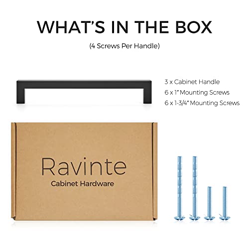 Ravinte Matte Black Cabinet Handles Square Pulls 7-1/2 Inch 3 Pack - size: 8 Inch (7-1/2 Inch Hole Center)