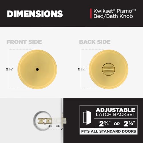 Kwikset 730PSKRDT-4 Pismo Knob with Round Rose Privacy Lock with 6AL Latch and RCS Strike Satin Brass Finish - color: Satin Brass, size: 1 Pack