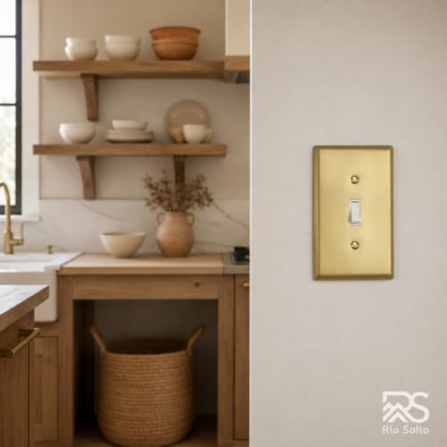 Rio Salto BRASS Toggle Light Switch Cover Plate Flip Switch Plate Outlet Covers Wall Plates 1 Gang Brushed Brass Gold Metal — Signature Collection, Standard Size 2.75" X 4.50" - color: Toggle Switch 1-Gang (1-Pack)