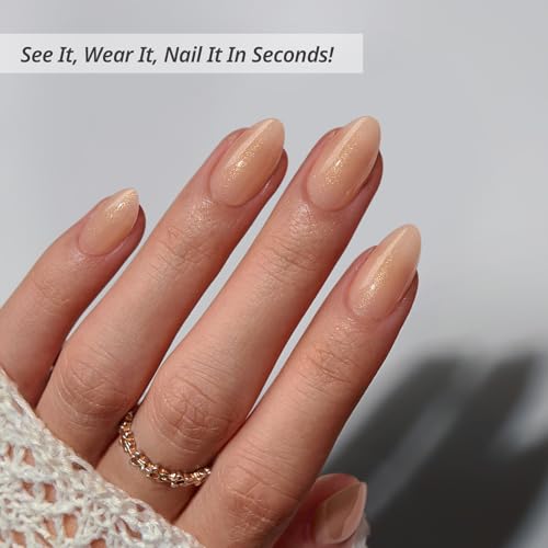 BTArtbox Press On Nails, Glow Mates, Short Almond, Nude Sparkly, 32Ct - color: A1-Glow Mates