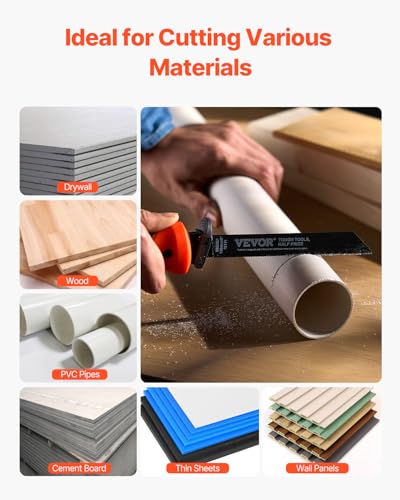 VEVOR Keyhole Saw, 6 in, Soft Grip Handle, 8-in-1 Multi-Blades Drywall, Triple Ground Teeth, for Cutting Drywall Wood Metel Plastic Plywood Wallboard Thin Sheet - size: 6 inch