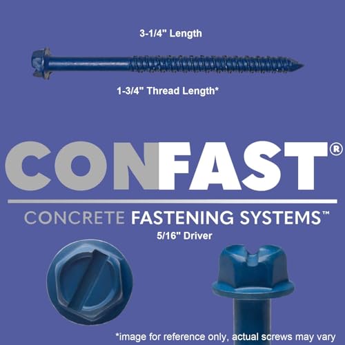 CONFAST 1/4" x 3-1/4" Hex Head Concrete Screw Anchor with Drill Bit for Anchoring to Masonry, Block or Brick (100 per Box) - size: 1/4" x 3-1/4"