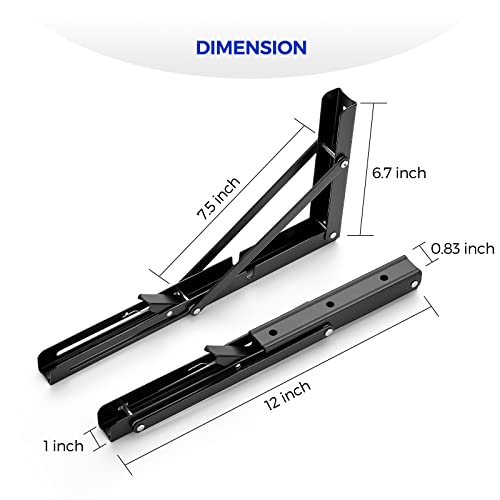 Ravinte Matte Black Folding Shelf Brackets, 12 Inch, 2 Pack - size: 12 Inch