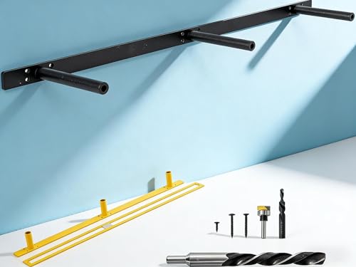 38'' Heavy-Duty Hidden Floating Shelf Bracket – 210 LBS Max Load (Mounted on Studs), Floating Mantel Bracket for Fireplace & Wall Shelves, Includes Premium Installation Kit（38 inch Brackets） - size: 38 Inch - With Drilling Kit + Router Kit
