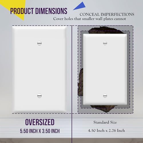 ENERLITES 5 Pack Oversized Blank Wall Plate Cover, 1-Gang, White - color: White, size: Over-Size