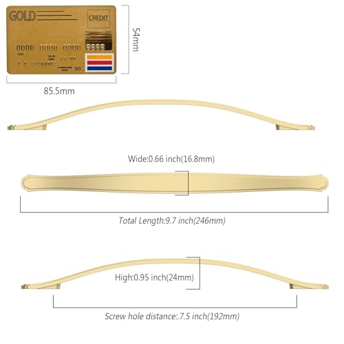 Amerdeco 10 Pack Brushed Gold Cabinet Pulls 7.5 Inch(192mm) Hole Center Drawer Pulls Cabinet Hardware Kitchen Cabinet Handles for Bathroom ZH0068 - color: Brushed Gold, size: 7.5"/192MM Hole Center