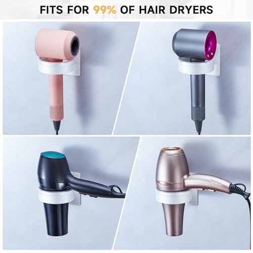 Hair Dryer Holder Wall Mounted, Blow Dryer Holder, Hair Tool Organizer for Hair Dryer Storage Hanger, Adhesive Hairdryer Holder for Bathroom Barber Shop (White) - color: White