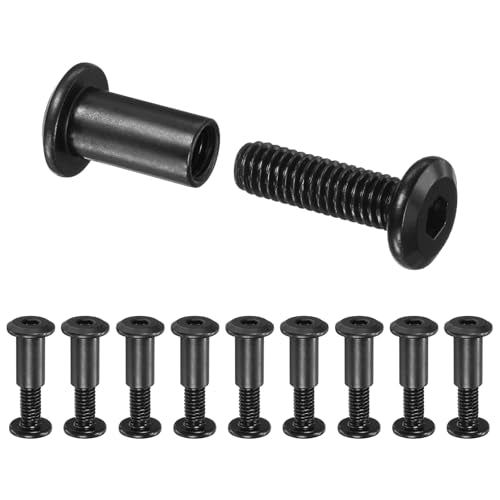 M METERXITY 10-Pack Hex Drive Socket Cap Bolt, M6 x 20mm Carbon Steel Furniture Connector Bolts Barrel Nuts for Furniture Assembly/Cabinet/DIY Binding Post Screws Rivet Fasteners [Black] - size: M6 x 20mm