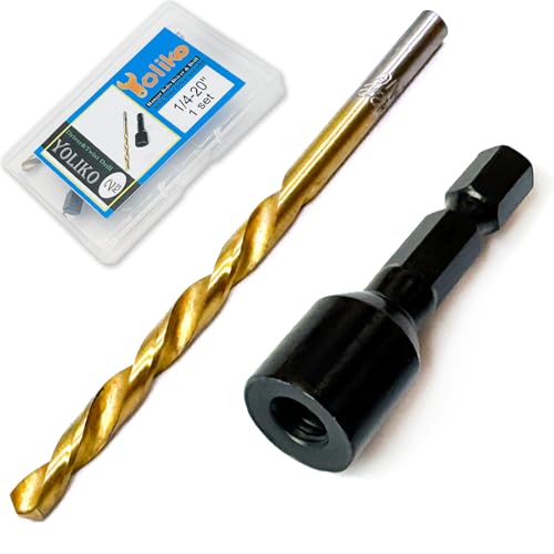 2 Pcs Hanger Bolt Driver and Drill, Alloy-Steel Driver with HSS Twist Drill for 1/4"-20 Double Headed Wood Screws Fully All Threaded Rod,Threaded Insert Hexagon Head Drivers and Drills Bits - size: Driver&Drill 1/4"
