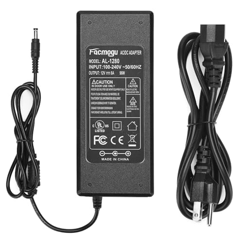 Facmogu 12V 8A AC to DC Converter Power Adapter, 96W AC 100-240V to DC 12V - size: 12V 8A (2 Prong Plug)