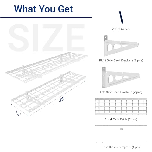 FLEXIMOUNTS 2-Pack 1x4ft 12-inch-by-48-inch Wall Shelf Garage Storage Rack Wall Mounted Floating Shelves, 450 lbs Load Capacity, White, Classic Series - color: White, size: 2 pack-1x4 ft
