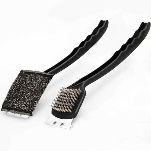Grill Brush with Scraper Set 2 PCS Stainless Steel Wire Brush with Spatula and Bristle Free Steam Cleaner for BBQ Grill Cleaning Barbeque Grill Brushes - size: 16 inch (2-Pack)