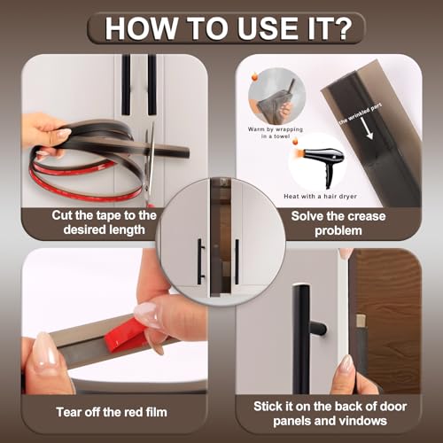 9.8 Ft x 5 Pcs Cabinet Door Seal Strip, Weather Stripping Door Gap Filler with Strong Adhesive, Silicone Dustproof Seal for Wardrobe & Cupboard, Keep Clean and Dry (White,45.9 FT) - color: White