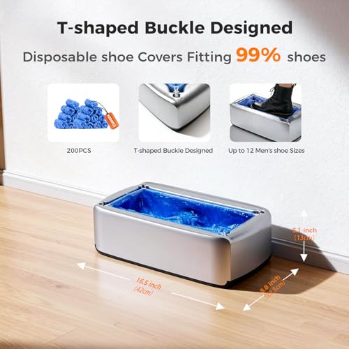 Automatic Shoe Cover Dispenser with 200 PCS Disposable Boot Covers, Hands-Free Step-On Machine, No Electricity, Non-Slip & Reusable, Fits Most Sizes for Home Office Lab & Medical Use