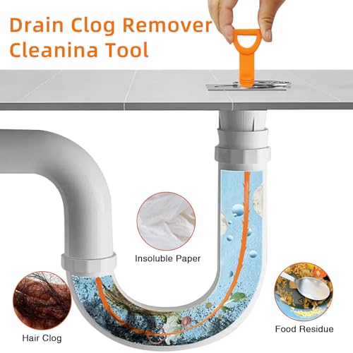 Drain Clog Remover, 25.2inch Flexible Long Pipe Snake Hair Clogs Catcher Cleaner Tool for Toilet, Kitchen Sink, Bathroom Tub, Sewer Drain - color: Orange 25.2inch