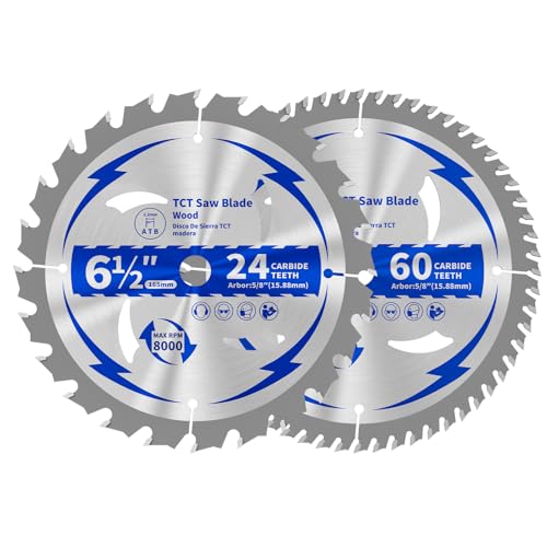 6-1/2 Inch Circular Saw Blade 24T&60T for Wood Cutting 5/8" Arbor - size: 6-1/2 In 24&60T(2PCS)