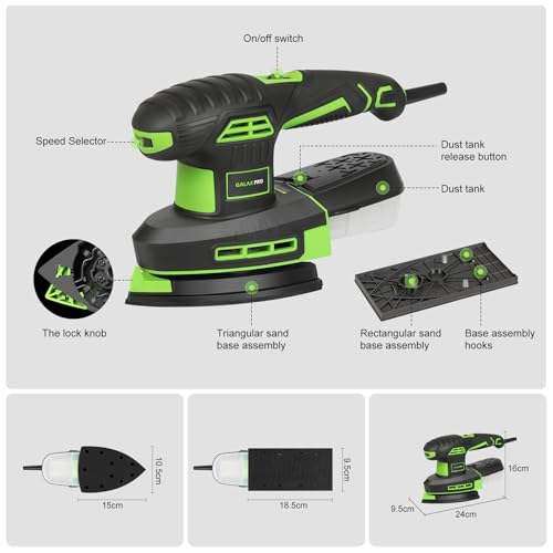 GALAX PRO 2-in-1 Cordled Sheet/Detail Sander 250W, 12 Pcs Sandpapers - style: Corded 2-in-1 Sheet Sanders/Detail Sanders