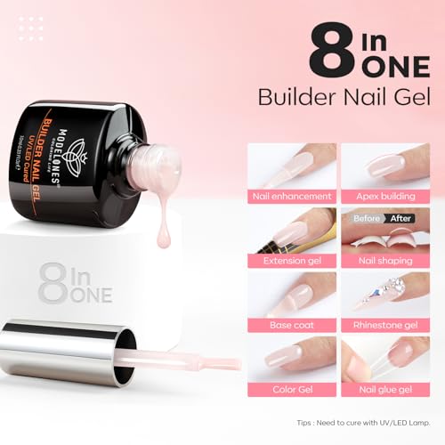 modelones Base Coat Builder Nail Gel, 2 Pcs Cover Nude and Rose Pink Gel - color: Builder Nude Rose