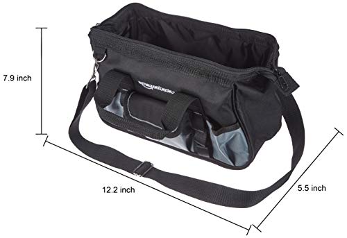 Amazon Basics Durable Wear-Resistant Tool Storage Bag with Adjustable Shoulder Strap,Portable Tool Organizer,16 Pockets,12 in,Black & Gray,(Pack of 8) - size: Small Standard Bag (Pack of 8)