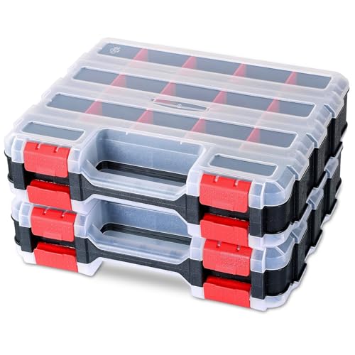 Small Parts Organizer 2Pack Storage Case Tools Box 34-Compartments - color: Red
