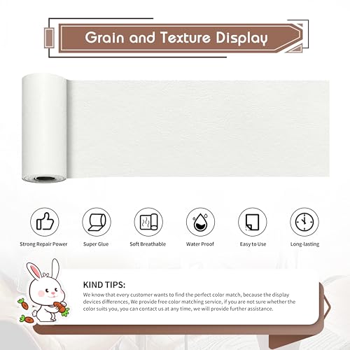 KING MOUNTAIN Leather Repair Patch,4 x 63 Inches self Adhesive Leather Repair Tape for Damaged Leather Furniture, Sofa Seating,Car Seats, Leather Goods（White） - color: White, size: 4" x 63"